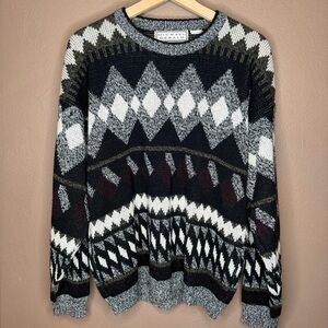 Michael Gerald Vintage Men's Med. Geometric Knit Crewneck Sweater 80s 90s Retro